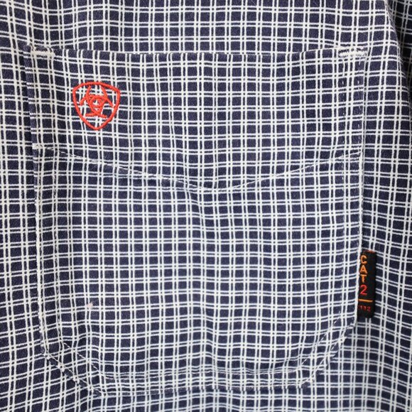 Ariat Flame Resistant Work Shirt Mens XL Blue White Plaid Button Down CAT 2 - Picture 3 of 11